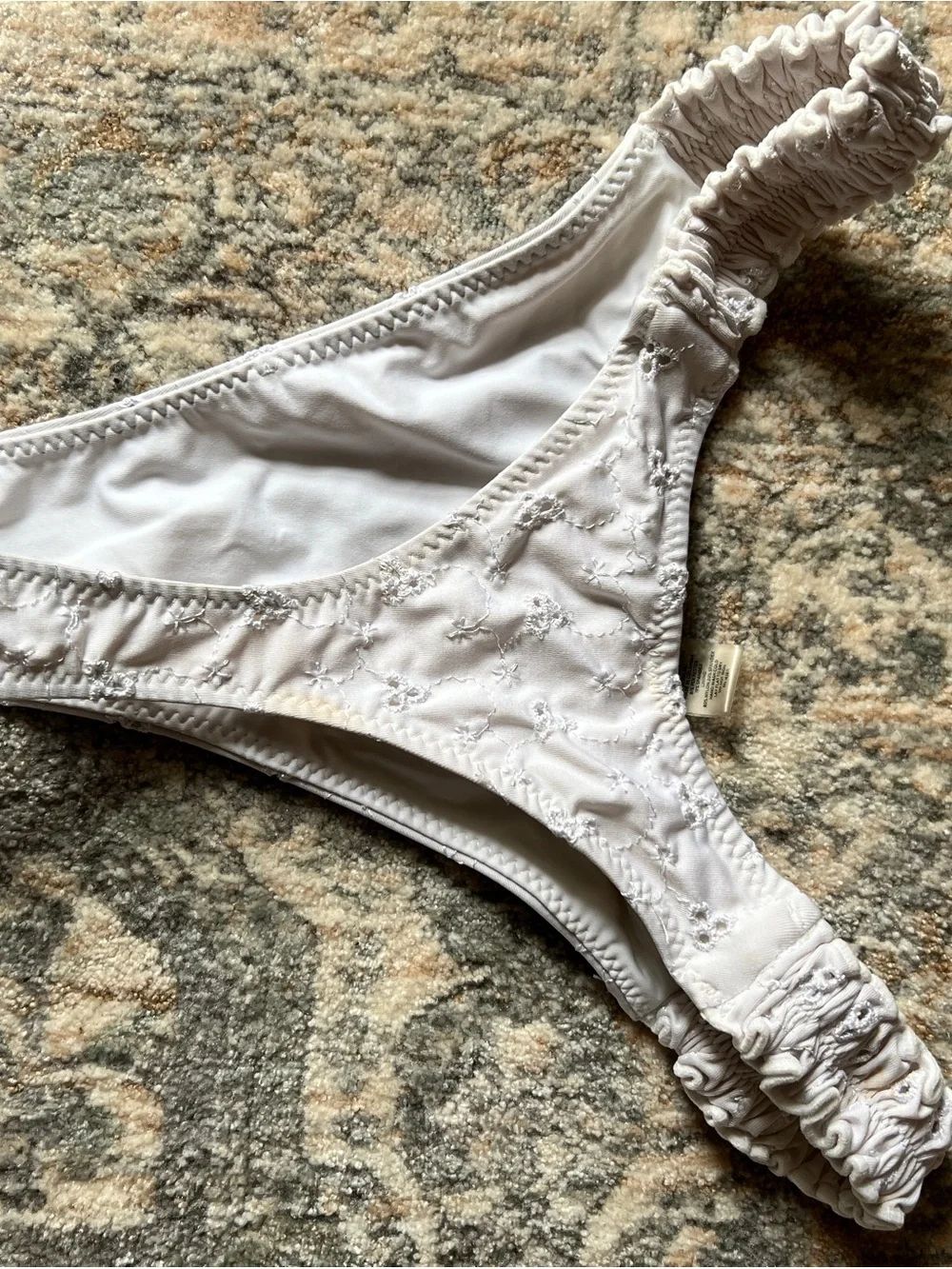 Frankie's Bikinis White Eyelet Underwire Top with Ruffled Straps